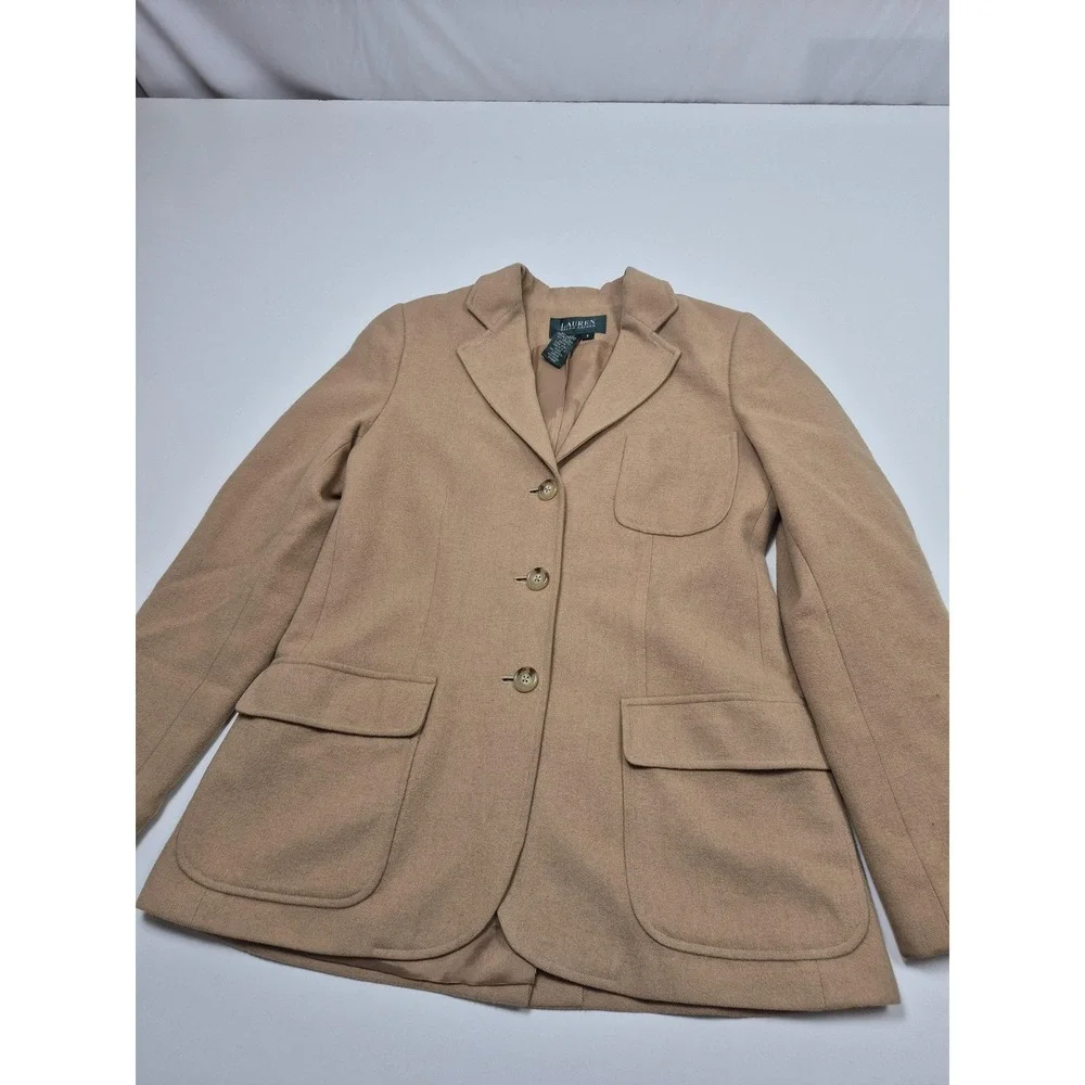 Vintage Ralph Lauren Blazer Womens 8 100% Camel Hair Three Button Jacket 90's